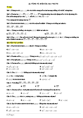 Bài tập Hình học Lớp 10 Tổng và hiệu của hai vec tơ